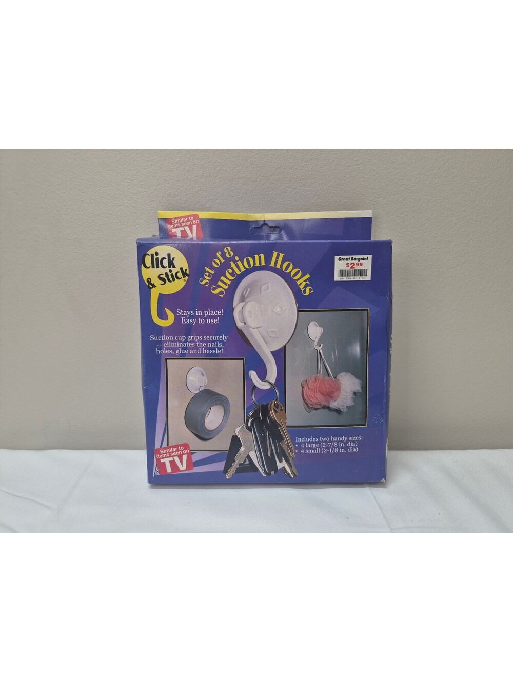 Click & Stick Set of 8 Suction Hooks - Large and Small Sizes, Easy to Use J72